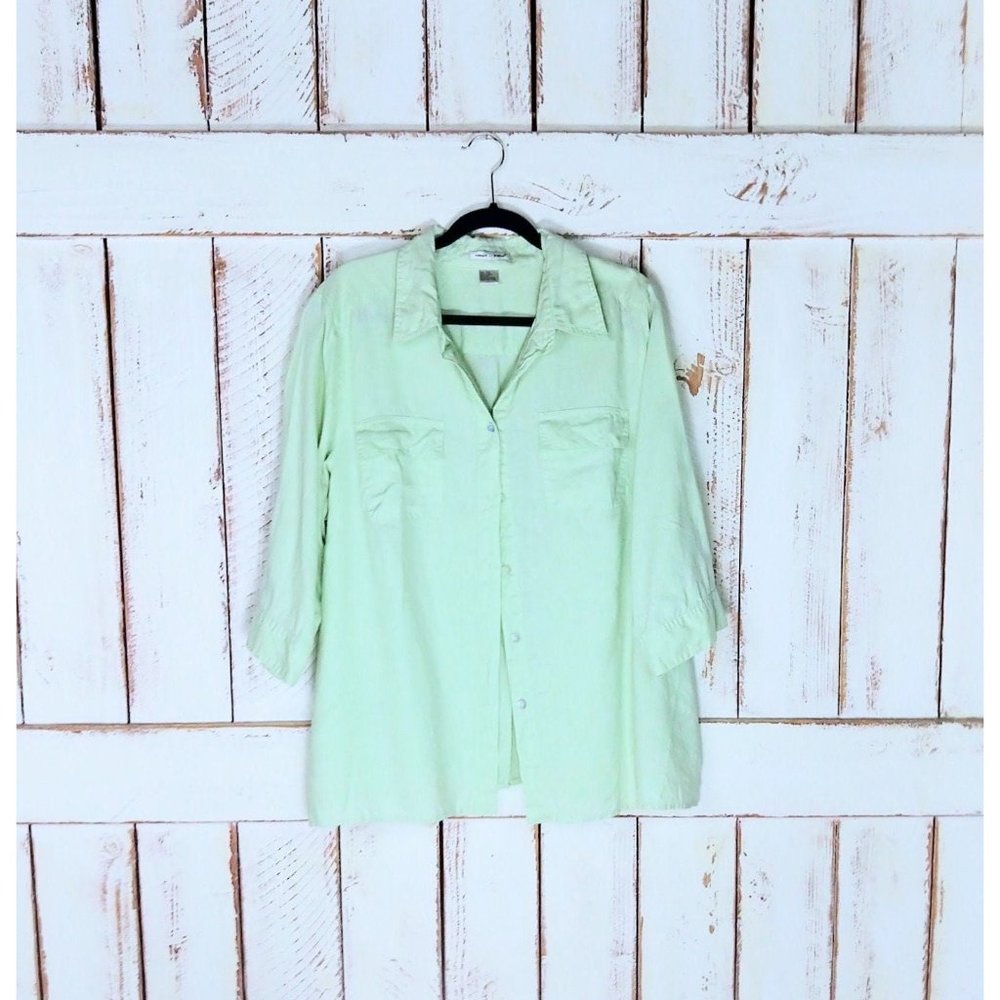 Vintage 90s cotton linen tunic button down shirt